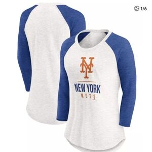 MLB New York Mets Women's Size Medium White 3/4 Blue Sleeve T-Shirt NWT